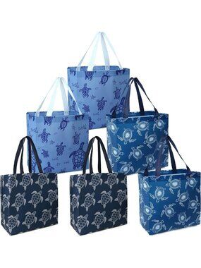 Eco-Friendly Sea Turtle Reusable Grocery Bags - 6 Pack Large Foldable Totes